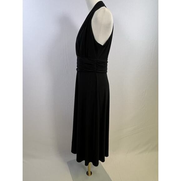 VTG Evan Picone Black Sleeveless V Neck Halter Empire Midi Dress 10 Cocktail - Picture 4 of 10
